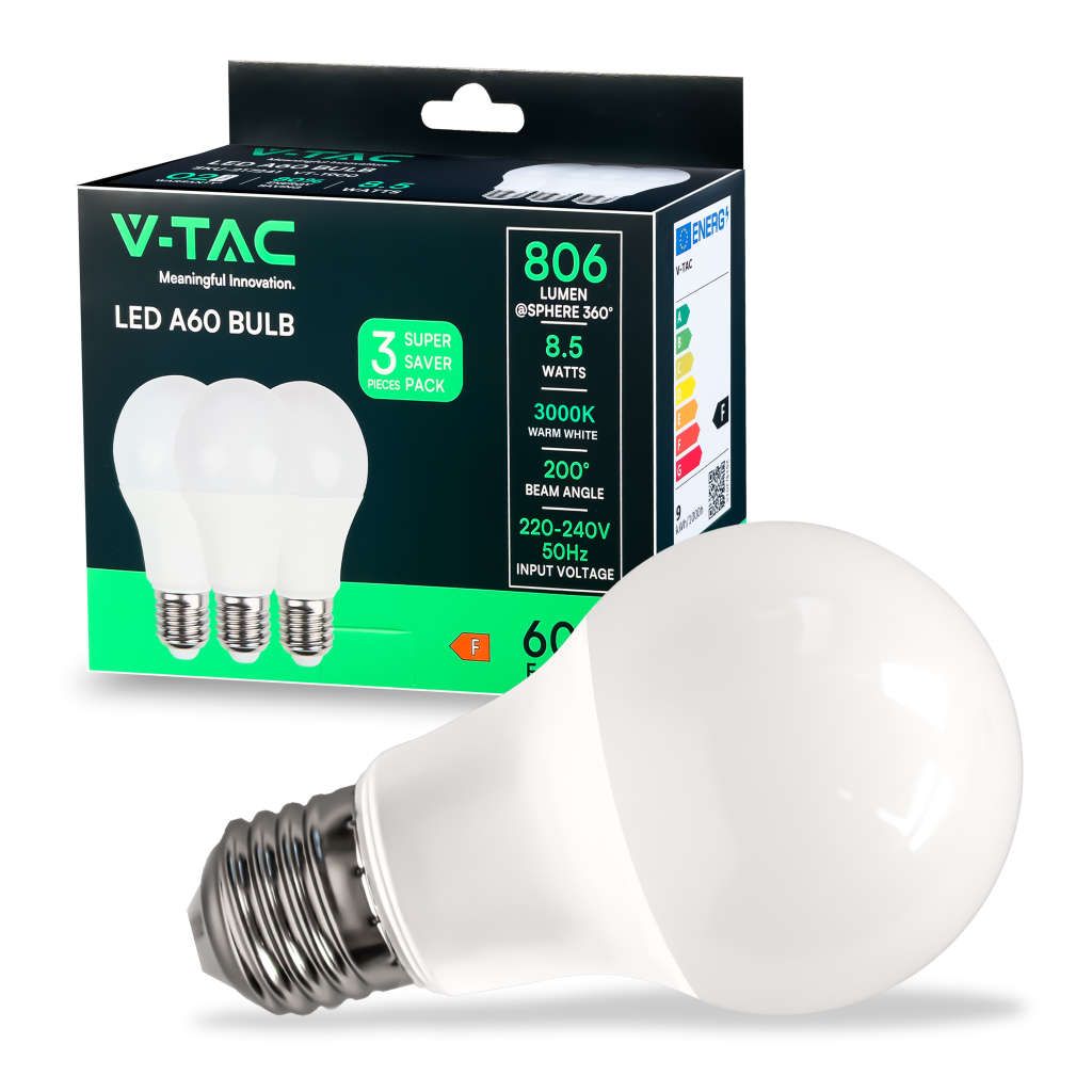 Anteprima Box 3 lampadine LED E27 8,5W 3000K V-TAC